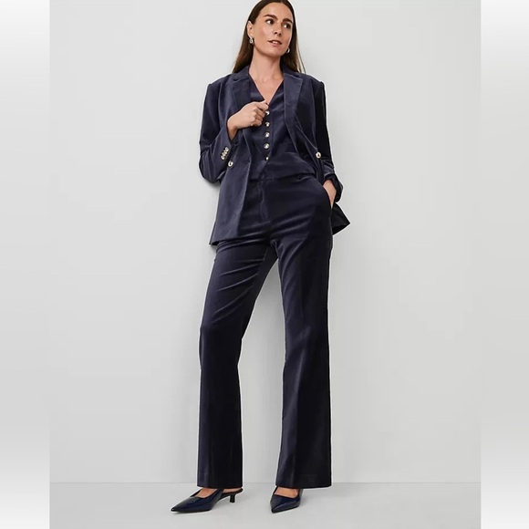 NEW $139 Ann Taylor The Jayne Trouser Velvet Pant In Navy Size 0P - Picture 1 of 3